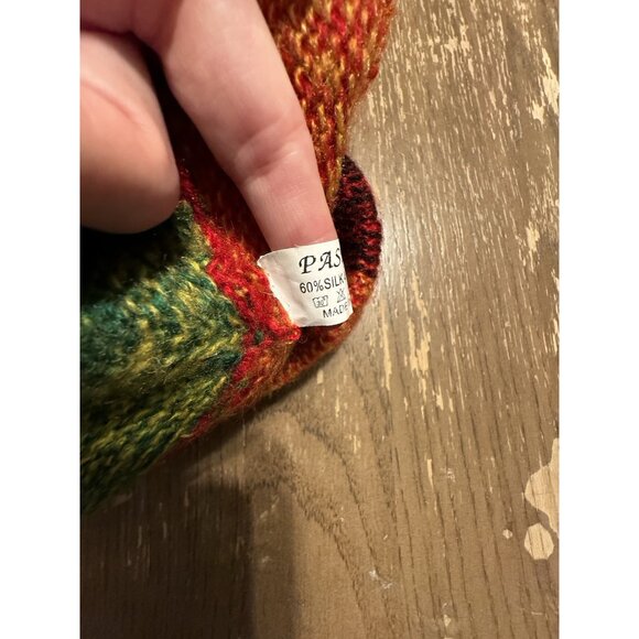 Pashmina Infinity Knit Scarf Silk Multicolor Strip Red Green Yellow Orange - Picture 7 of 9